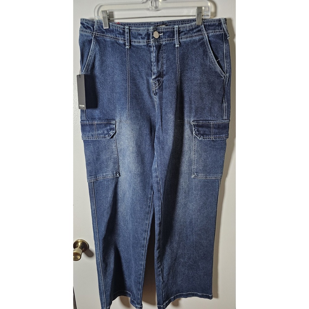 True Religion Denim Cargo Jeans Straight Leg Medium Wash Women's Size 31 NWT